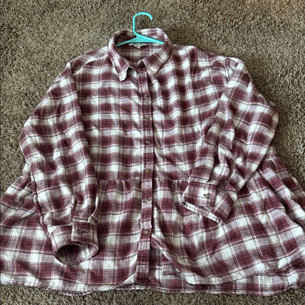American Eagle Outfitters Checkered Tunic - Maroon and Cream